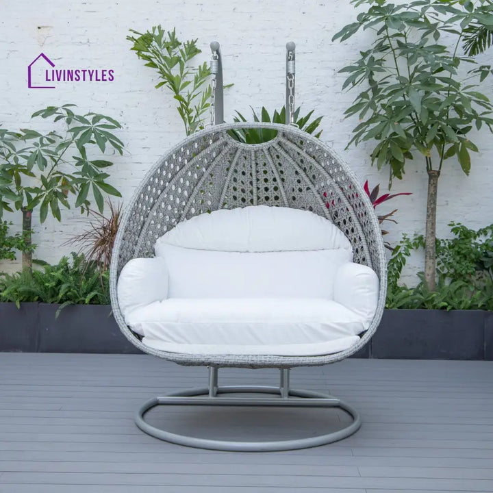 Dario Double Seater Hanging Swing With Stand For Balcony Garden Swing (Silver) - Swings