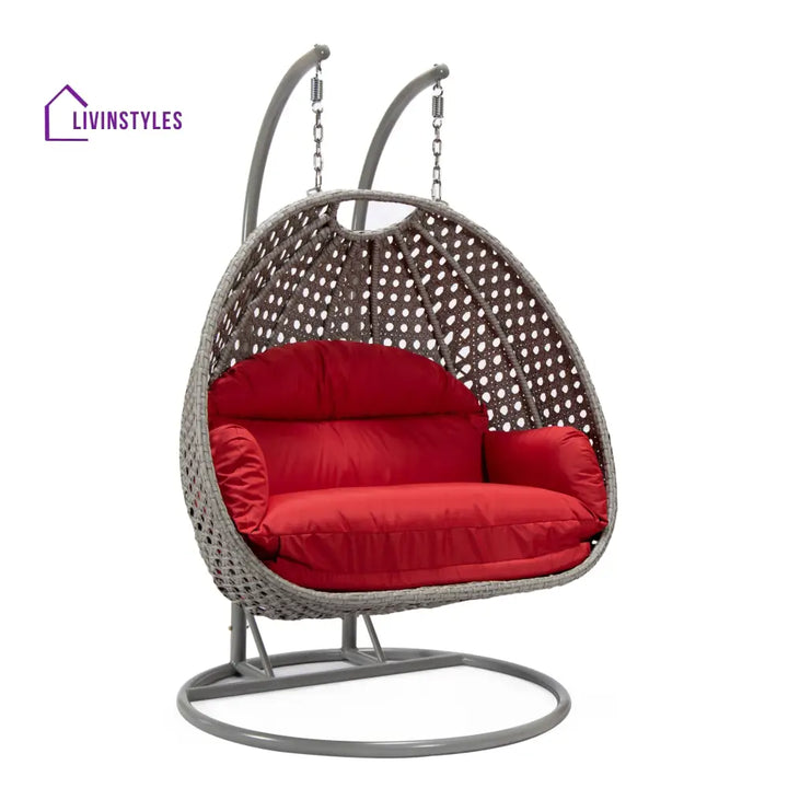 Dario Double Seater Hanging Swing With Stand For Balcony Garden Swing (Silver) - Swings