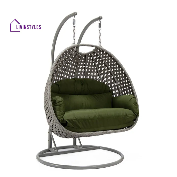 Dario Double Seater Hanging Swing With Stand For Balcony Garden Swing (Silver) - Swings