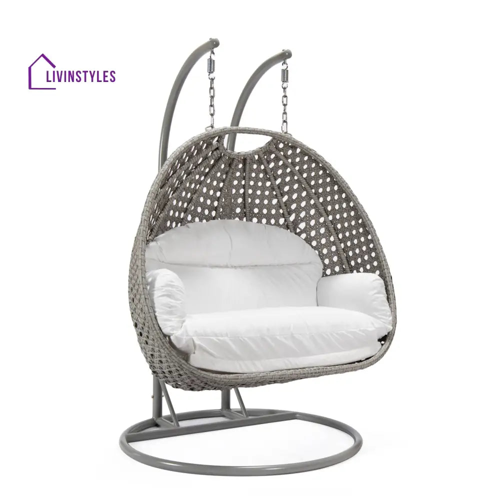 Dario Double Seater Hanging Swing With Stand For Balcony Garden Swing (Silver) - Swings