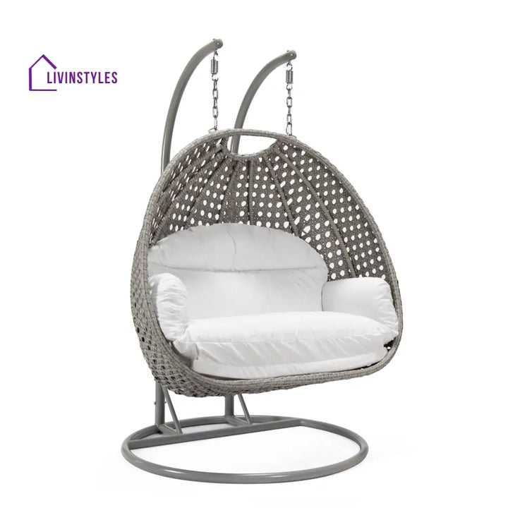 Dario Double Seater Hanging Swing With Stand For Balcony Garden Swing (Silver) - Swings