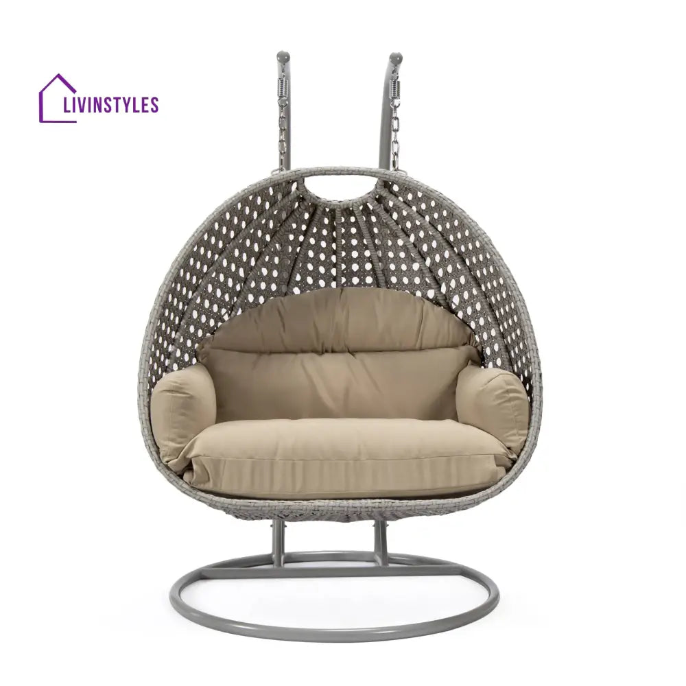 Dario Double Seater Hanging Swing With Stand For Balcony Garden Swing (Silver) - Swings