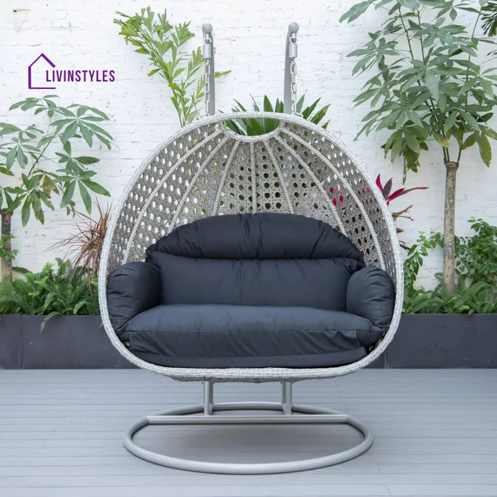 Dario Double Seater Hanging Swing With Stand For Balcony Garden Swing (Silver) - Swings