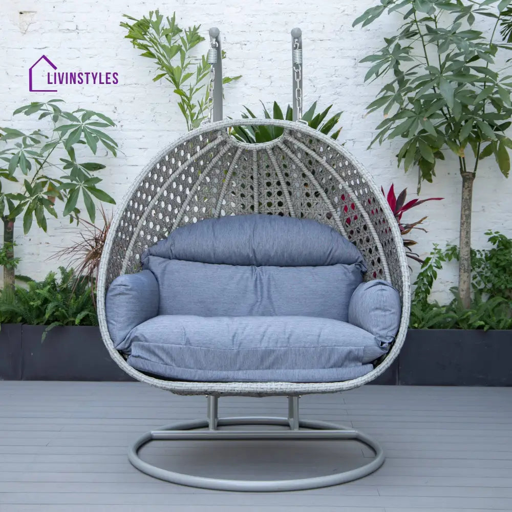 Dario Double Seater Hanging Swing With Stand For Balcony Garden Swing (Silver) - Swings