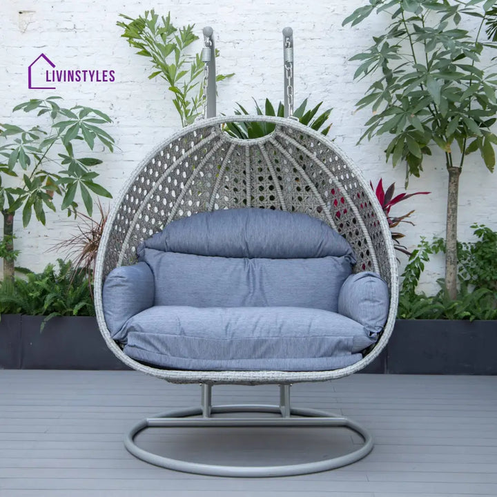 Dario Double Seater Hanging Swing With Stand For Balcony Garden Swing (Silver) - Swings
