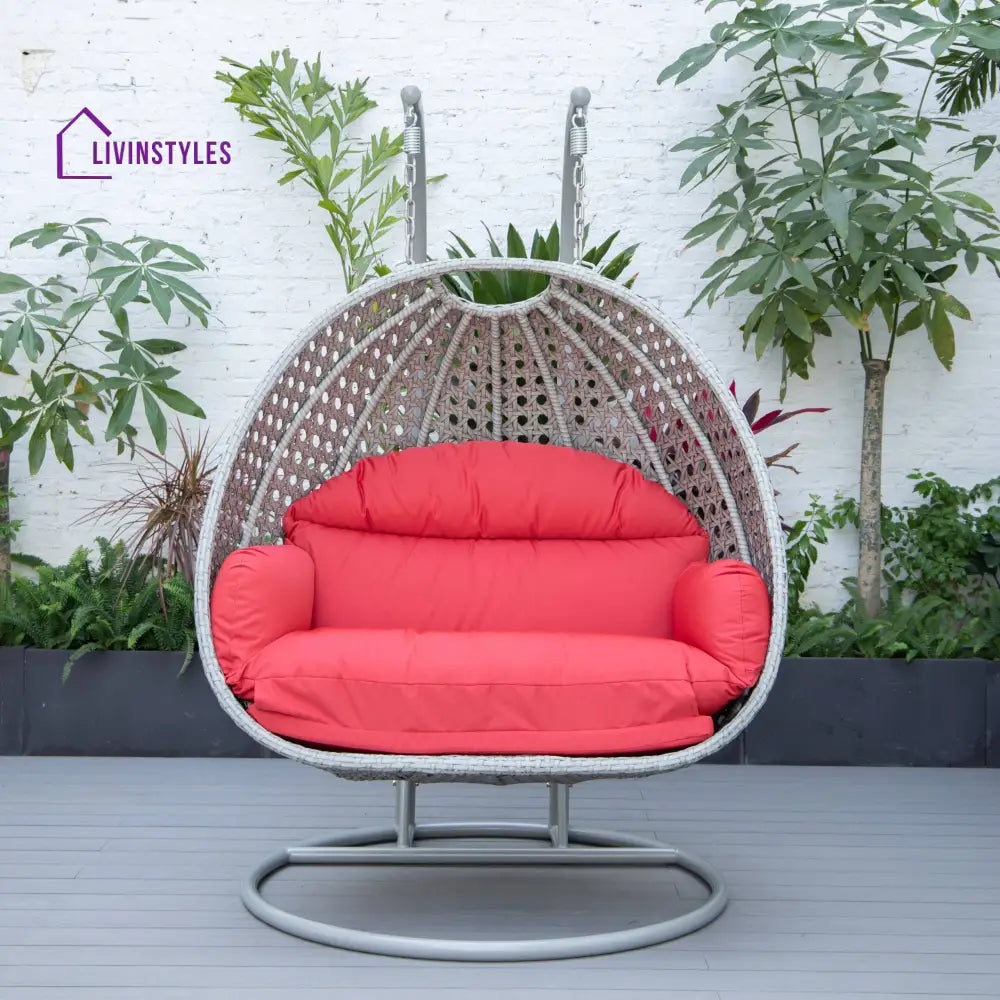 Dario Double Seater Hanging Swing With Stand For Balcony Garden Swing (Silver) - Swings