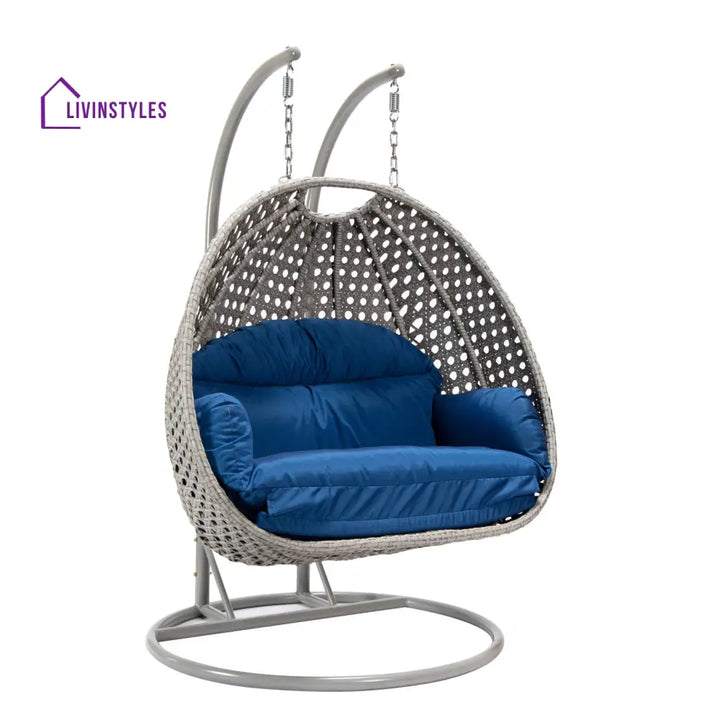 Dario Double Seater Hanging Swing With Stand For Balcony Garden Swing (Silver) - Swings