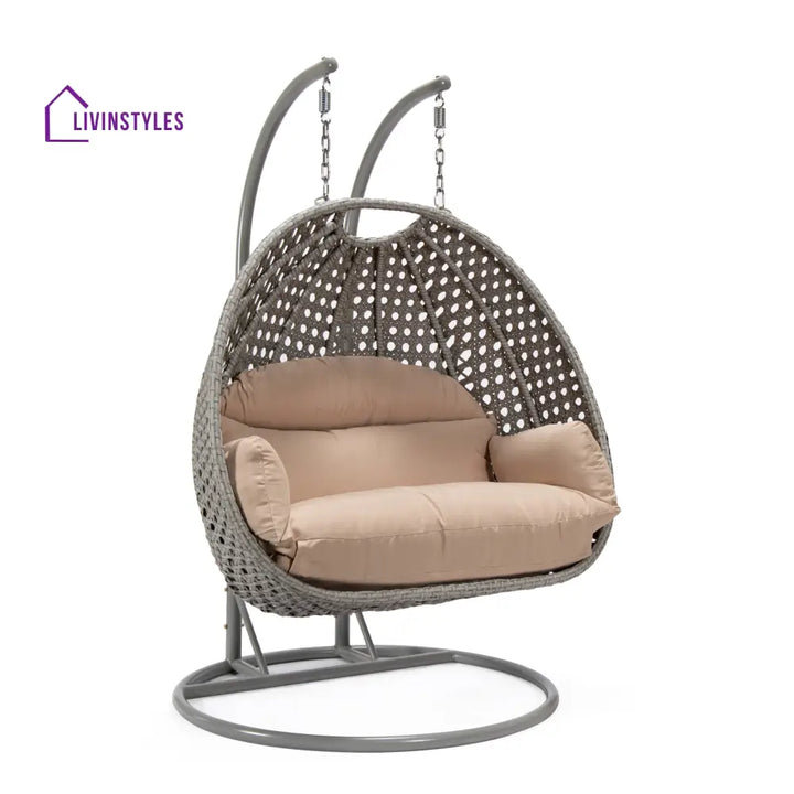 Dario Double Seater Hanging Swing With Stand For Balcony Garden Swing (Silver) - Swings