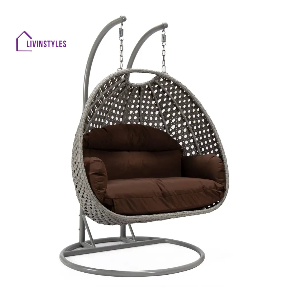 Dario Double Seater Hanging Swing With Stand For Balcony Garden Swing (Silver) - Swings