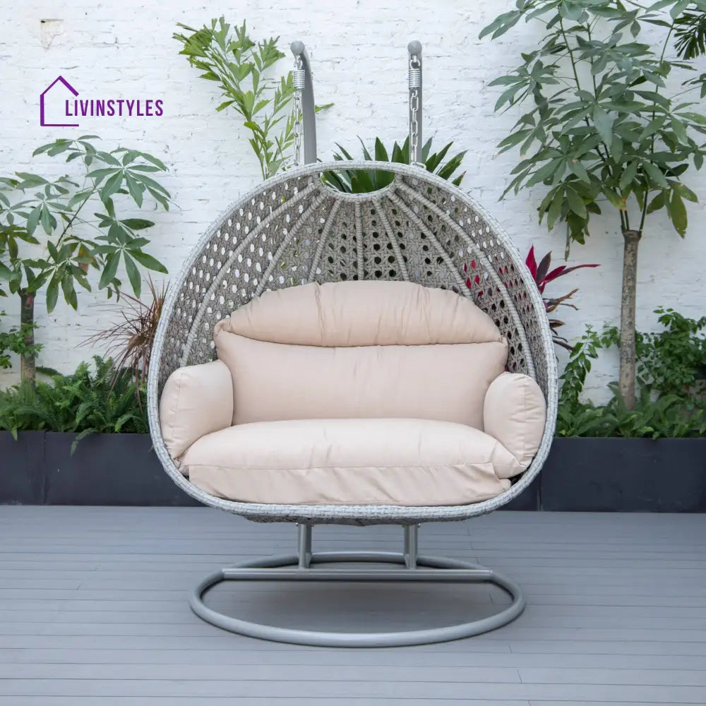 Dario Double Seater Hanging Swing With Stand For Balcony Garden Swing (Silver) - Swings