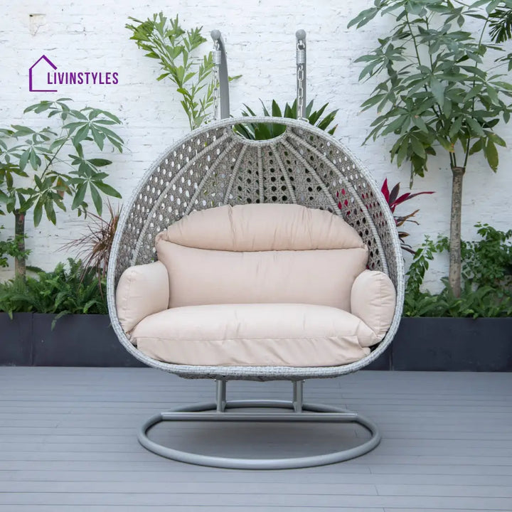 Dario Double Seater Hanging Swing With Stand For Balcony Garden Swing (Silver) - Swings