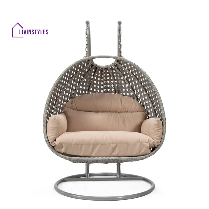 Dario Double Seater Hanging Swing With Stand For Balcony Garden Swing (Silver) - Swings