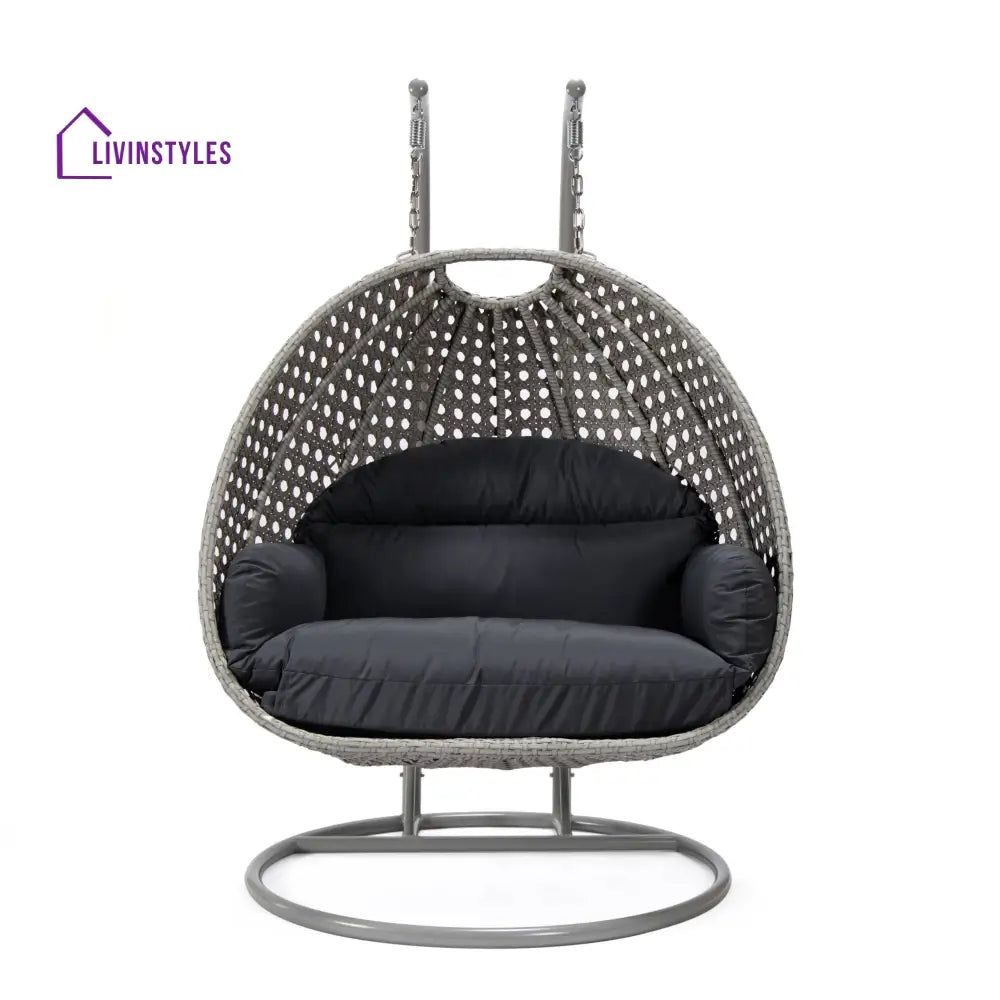 Dario Double Seater Hanging Swing With Stand For Balcony Garden Swing (Silver) - Swings