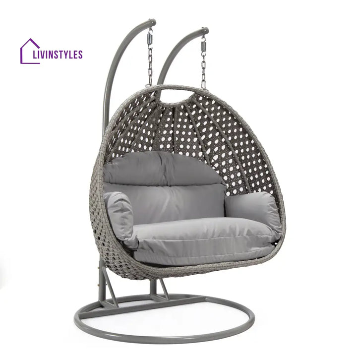 Dario Double Seater Hanging Swing With Stand For Balcony Garden Swing (Silver) - Swings