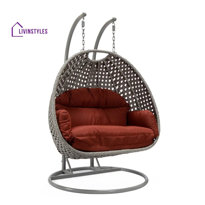 Dario Double Seater Hanging Swing With Stand For Balcony Garden Swing (Silver) - Swings