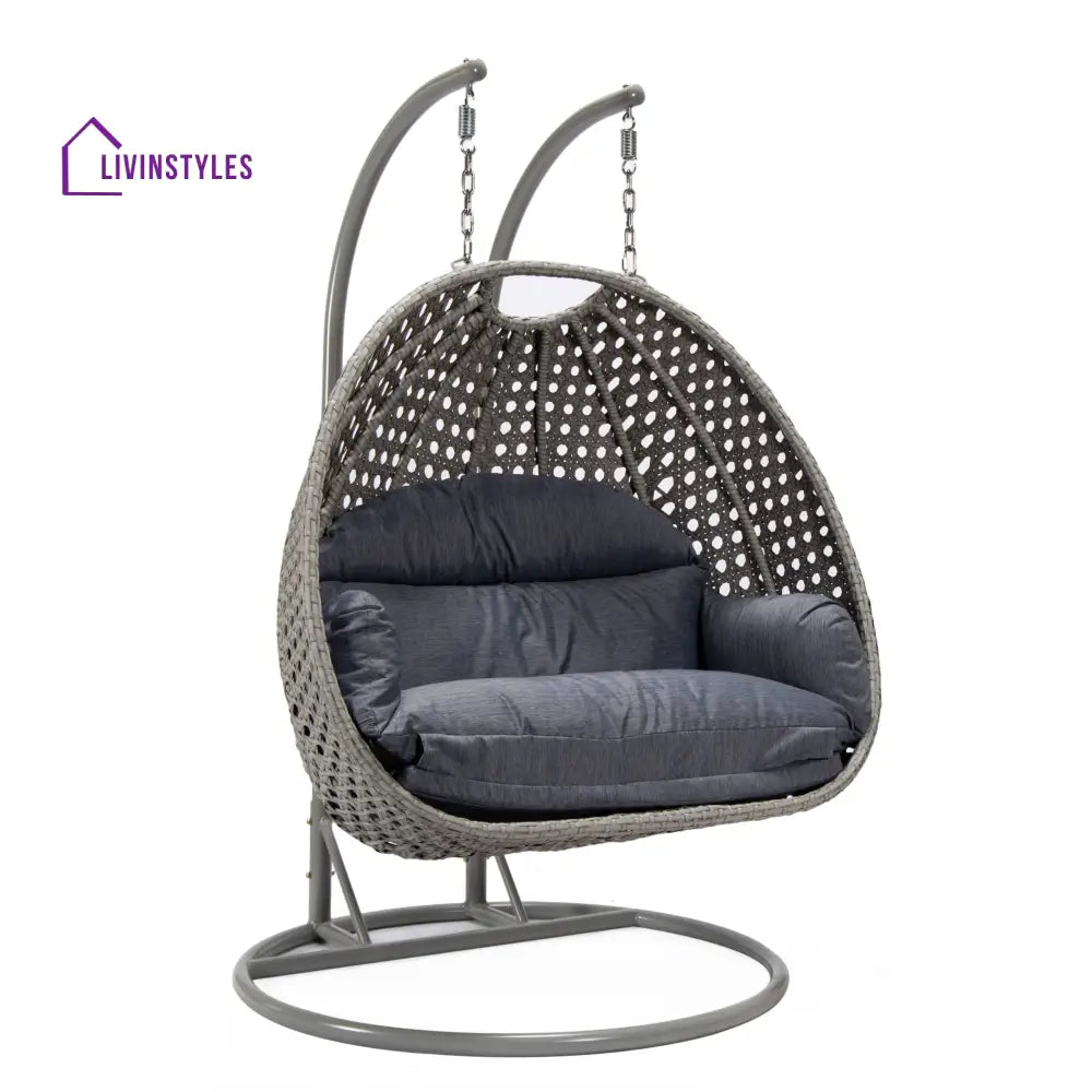 Dario Double Seater Hanging Swing With Stand For Balcony Garden Swing (Silver) - Swings