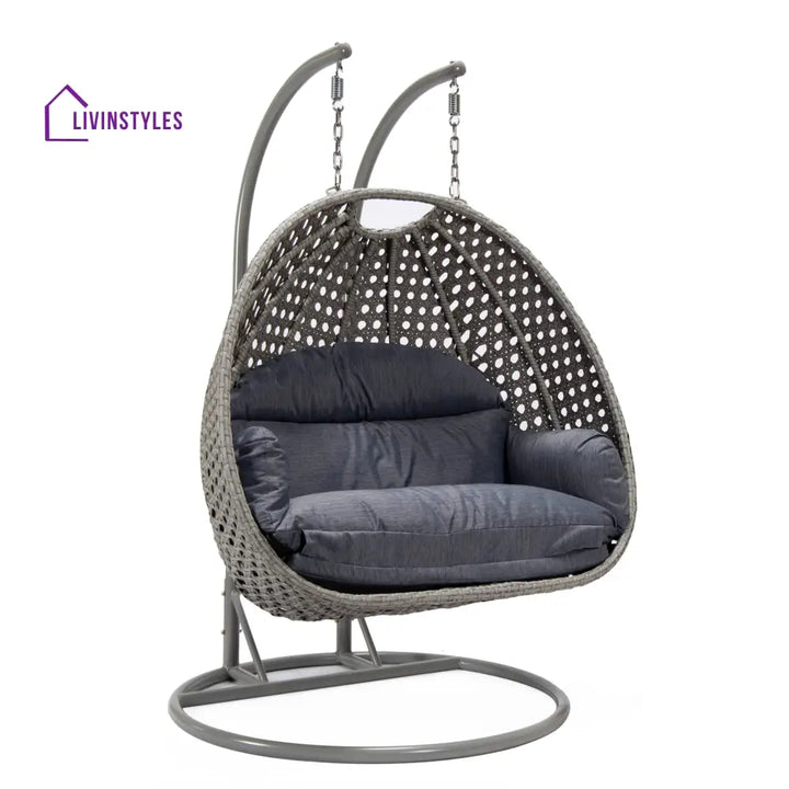 Dario Double Seater Hanging Swing With Stand For Balcony Garden Swing (Silver) - Swings