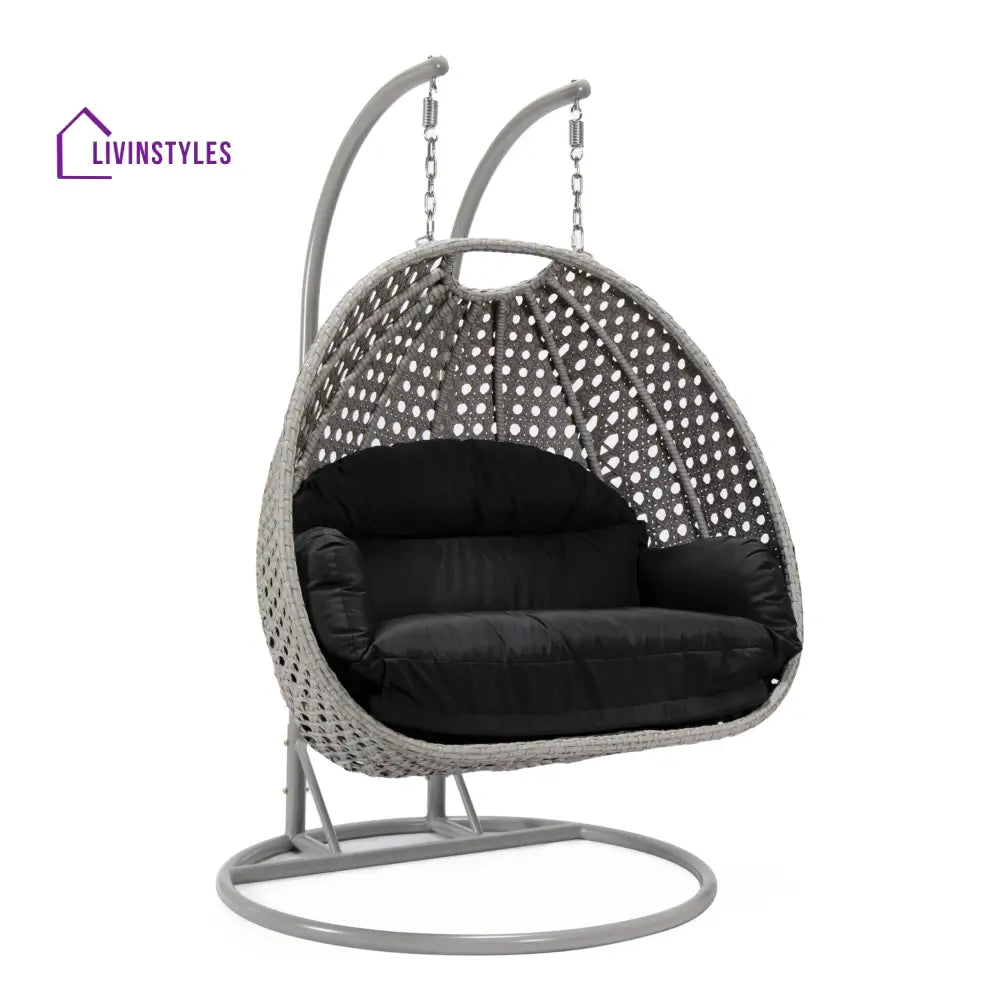 Dario Double Seater Hanging Swing With Stand For Balcony Garden Swing (Silver) - Swings