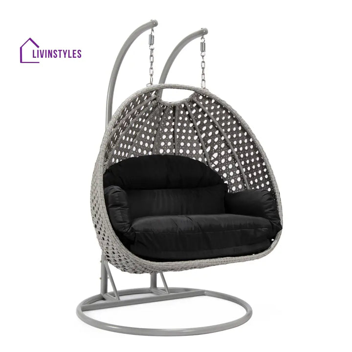 Dario Double Seater Hanging Swing With Stand For Balcony Garden Swing (Silver) - Swings