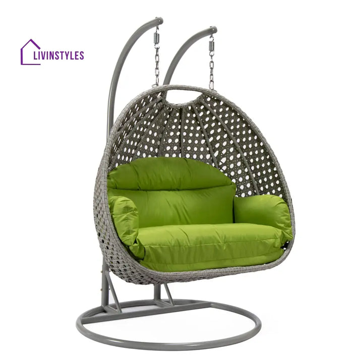 Dario Double Seater Hanging Swing With Stand For Balcony Garden Swing (Silver) - Swings