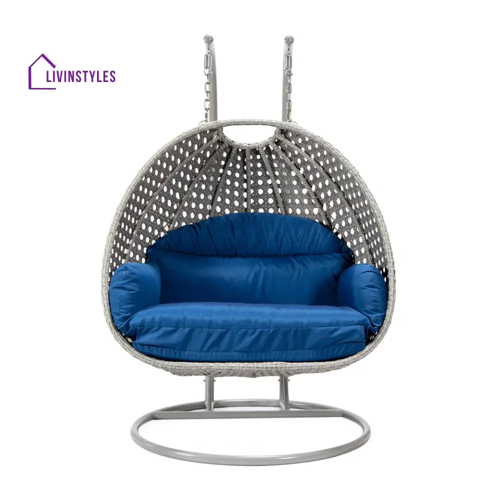 Dario Double Seater Hanging Swing With Stand For Balcony Garden Swing (Silver) - Swings