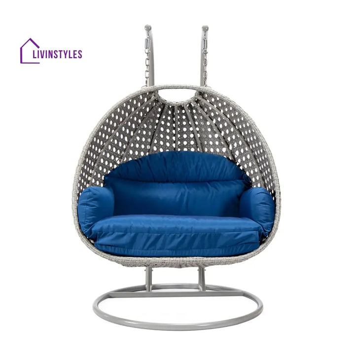 Dario Double Seater Hanging Swing With Stand For Balcony Garden Swing (Silver) - Swings