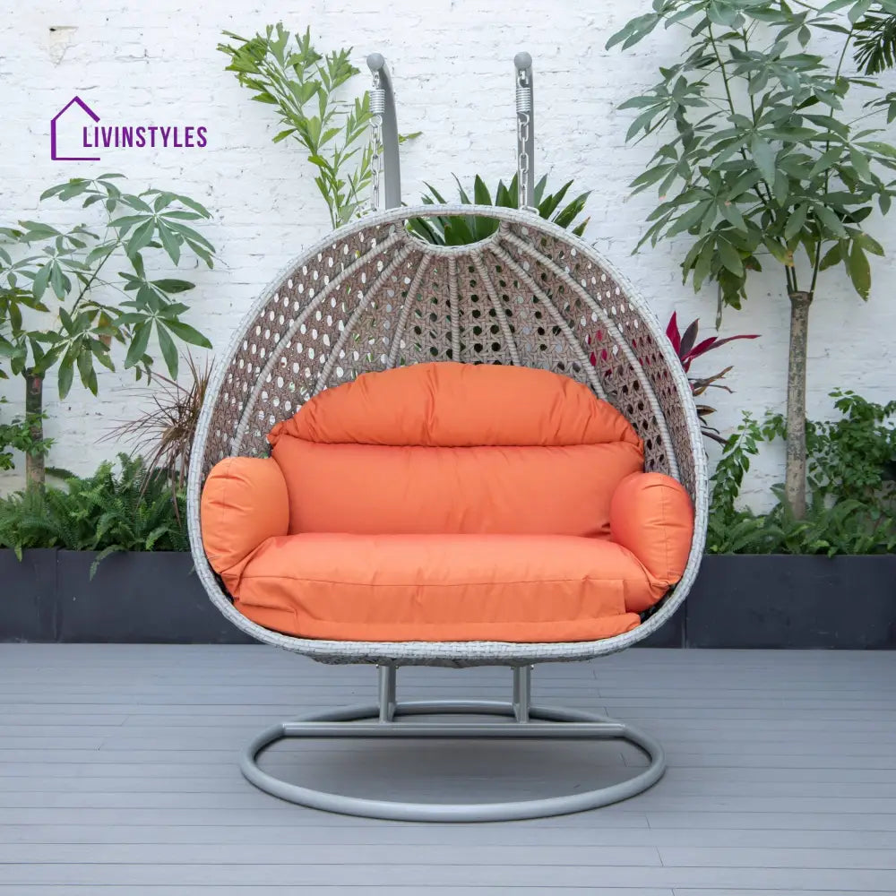 Dario Double Seater Hanging Swing With Stand For Balcony Garden Swing (Silver) - Swings