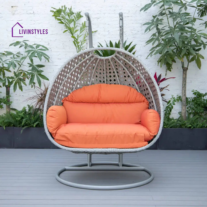 Dario Double Seater Hanging Swing With Stand For Balcony Garden Swing (Silver) - Swings