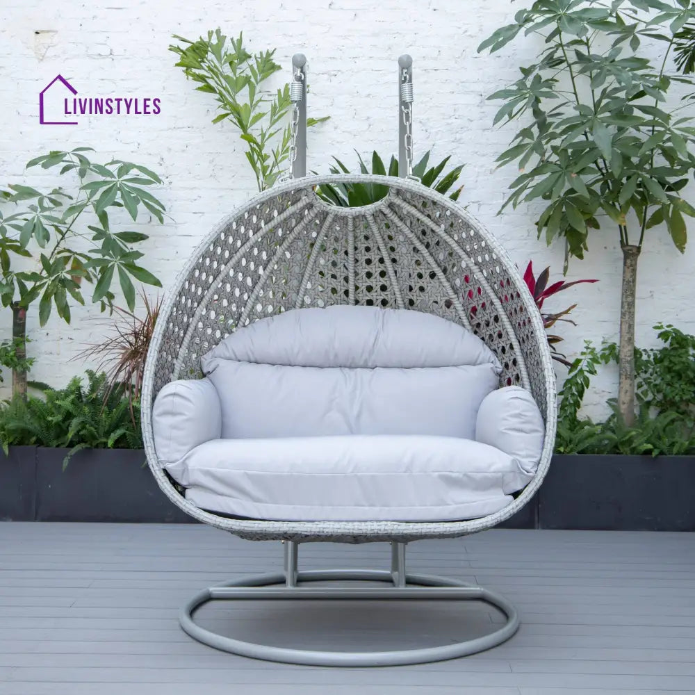 Dario Double Seater Hanging Swing With Stand For Balcony Garden Swing (Silver) - Swings
