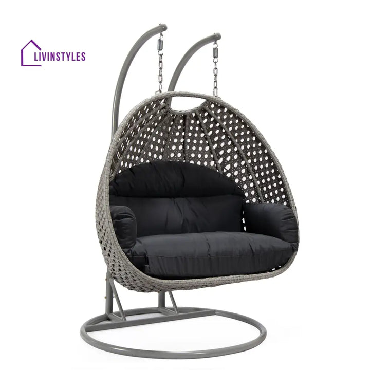 Dario Double Seater Hanging Swing With Stand For Balcony Garden Swing (Silver) - Swings
