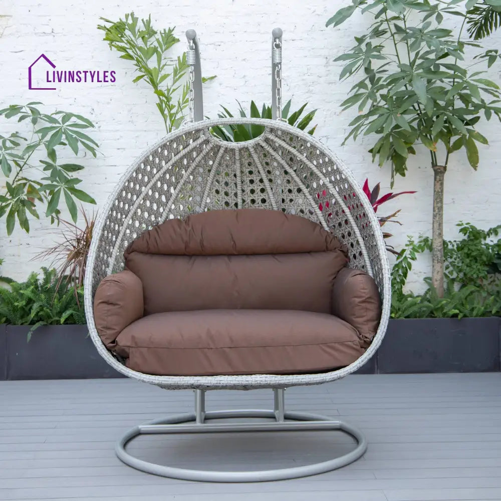 Dario Double Seater Hanging Swing With Stand For Balcony Garden Swing (Silver) - Swings