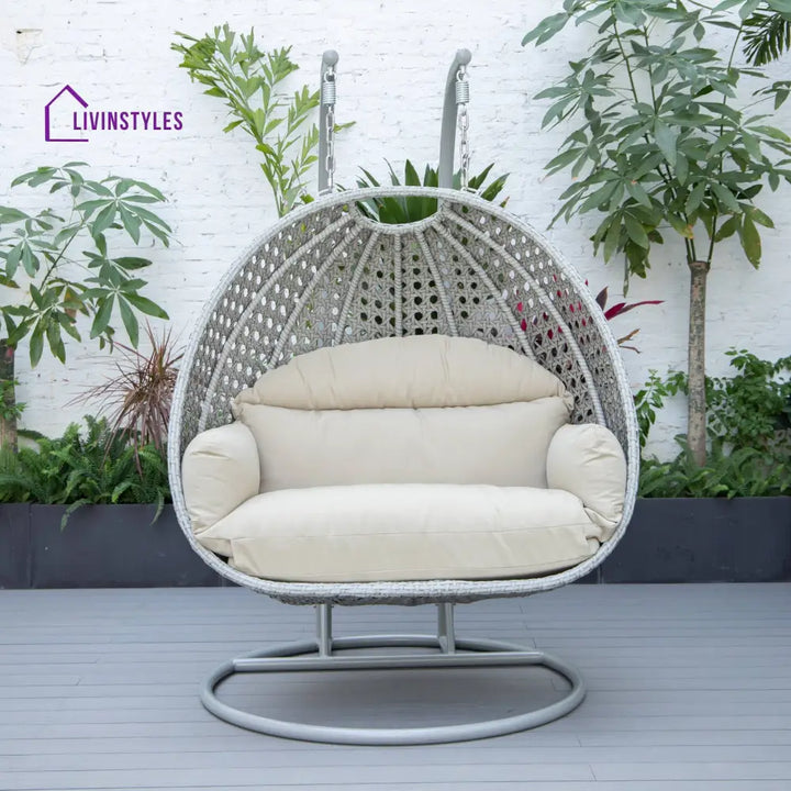 Dario Double Seater Hanging Swing With Stand For Balcony Garden Swing (Silver) - Swings