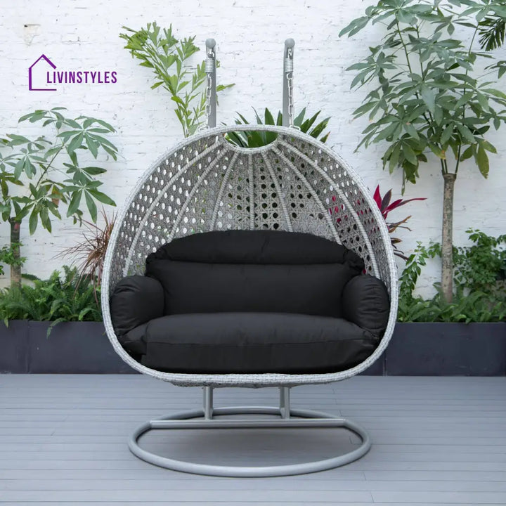 Dario Double Seater Hanging Swing With Stand For Balcony Garden Swing (Silver) - Swings