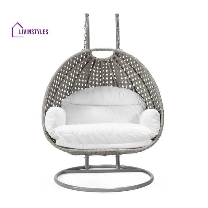 Dario Double Seater Hanging Swing With Stand For Balcony Garden Swing (Silver) - Swings