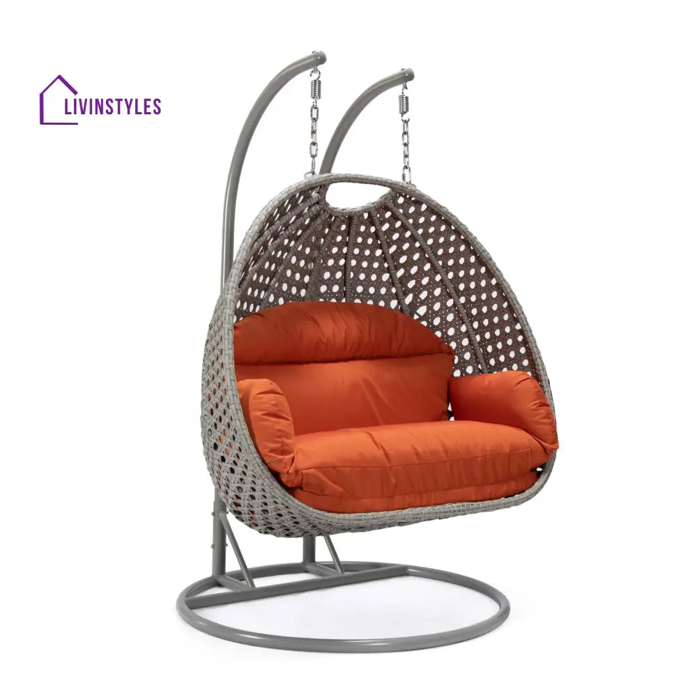 Dario Double Seater Hanging Swing With Stand For Balcony Garden Swing (Silver) - Swings