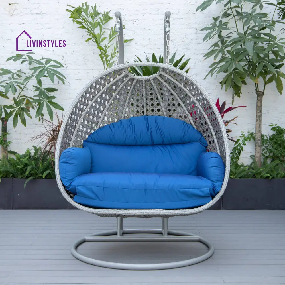 Dario Double Seater Hanging Swing With Stand For Balcony Garden Swing (Silver) - Swings
