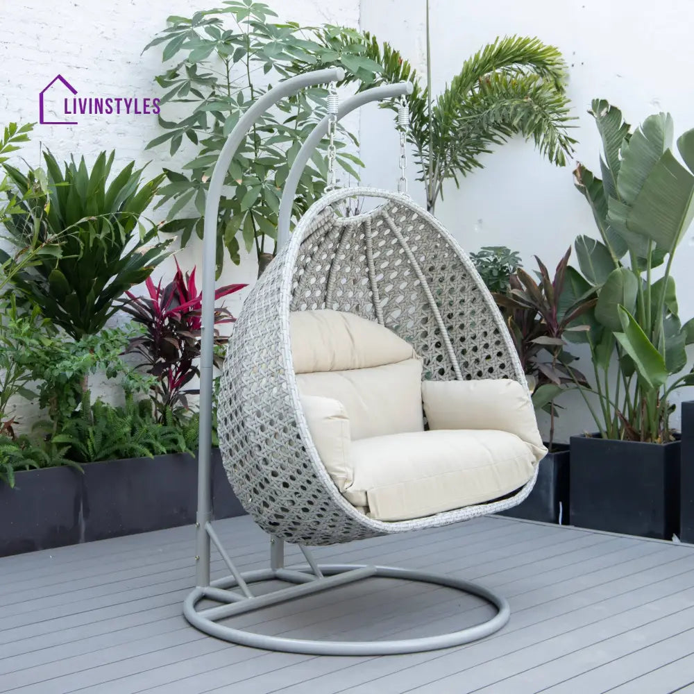 Dario Double Seater Hanging Swing With Stand For Balcony Garden Swing (Silver) - Taupe - Swings
