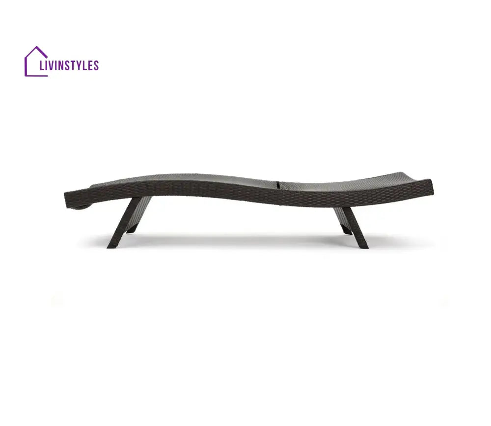 Dark Brown Outdoor Lounger With Cream Cushions (Set Of 2)