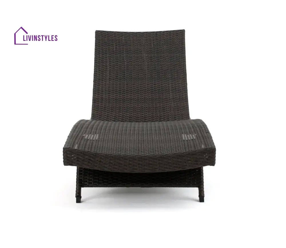 Dark Brown Outdoor Lounger With Cream Cushions (Set Of 2)
