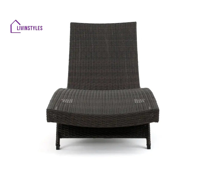 Dark Brown Outdoor Lounger With Cream Cushions (Set Of 2)
