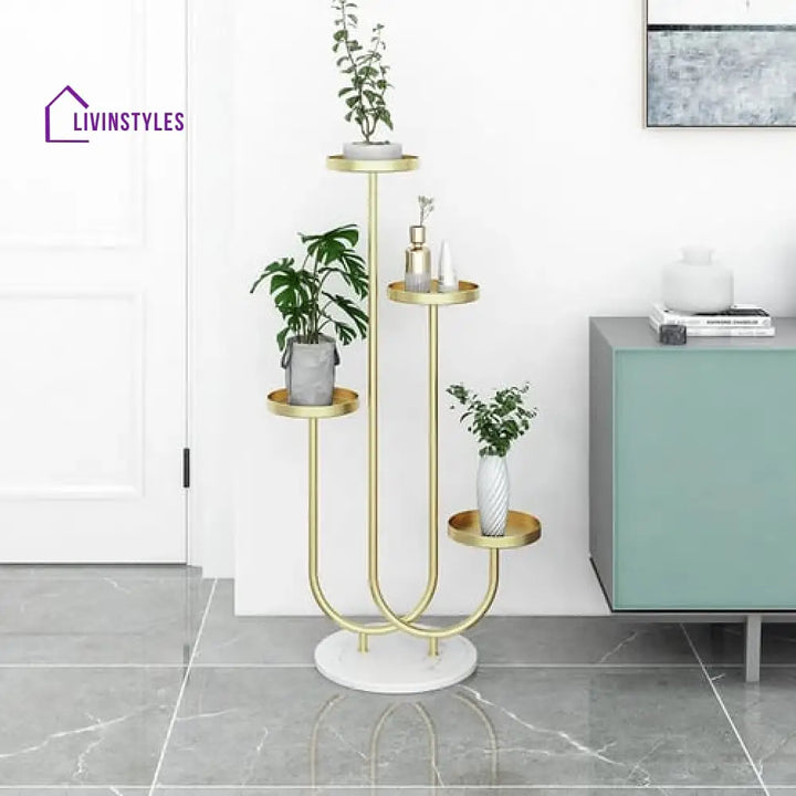 Darshan Metal Plant Stand 4-Shelf Gold For Balcony
