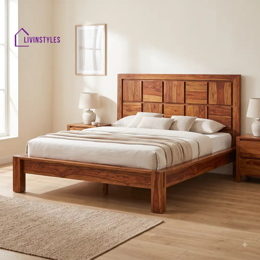 Darshini Sheesham Wood King Size Bed | Wooden Bed without Storage