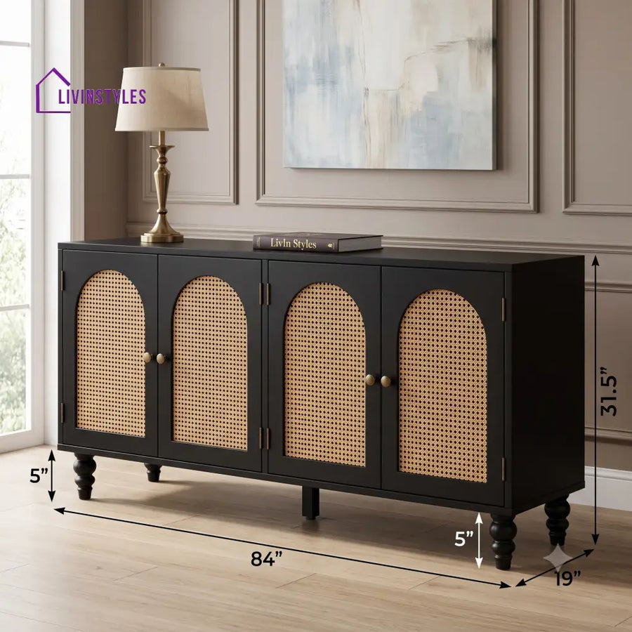 Darshini Solid Wood Sideboard and Cabinet in Black Finish