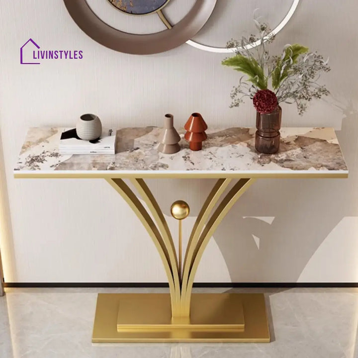 Darshit Living Room Console Table Stainless Steel Frame and Premium Ceramic Marble Top