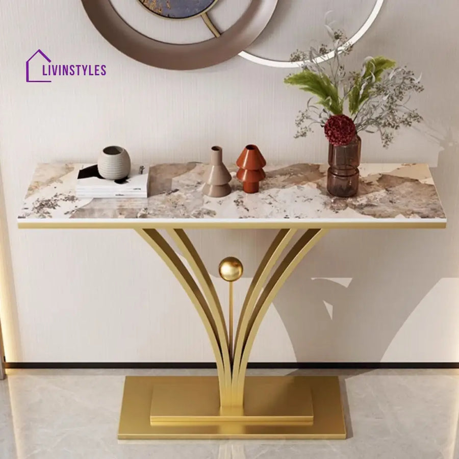 Darshit Living Room Console Table Stainless Steel Frame and Premium Ceramic Marble Top