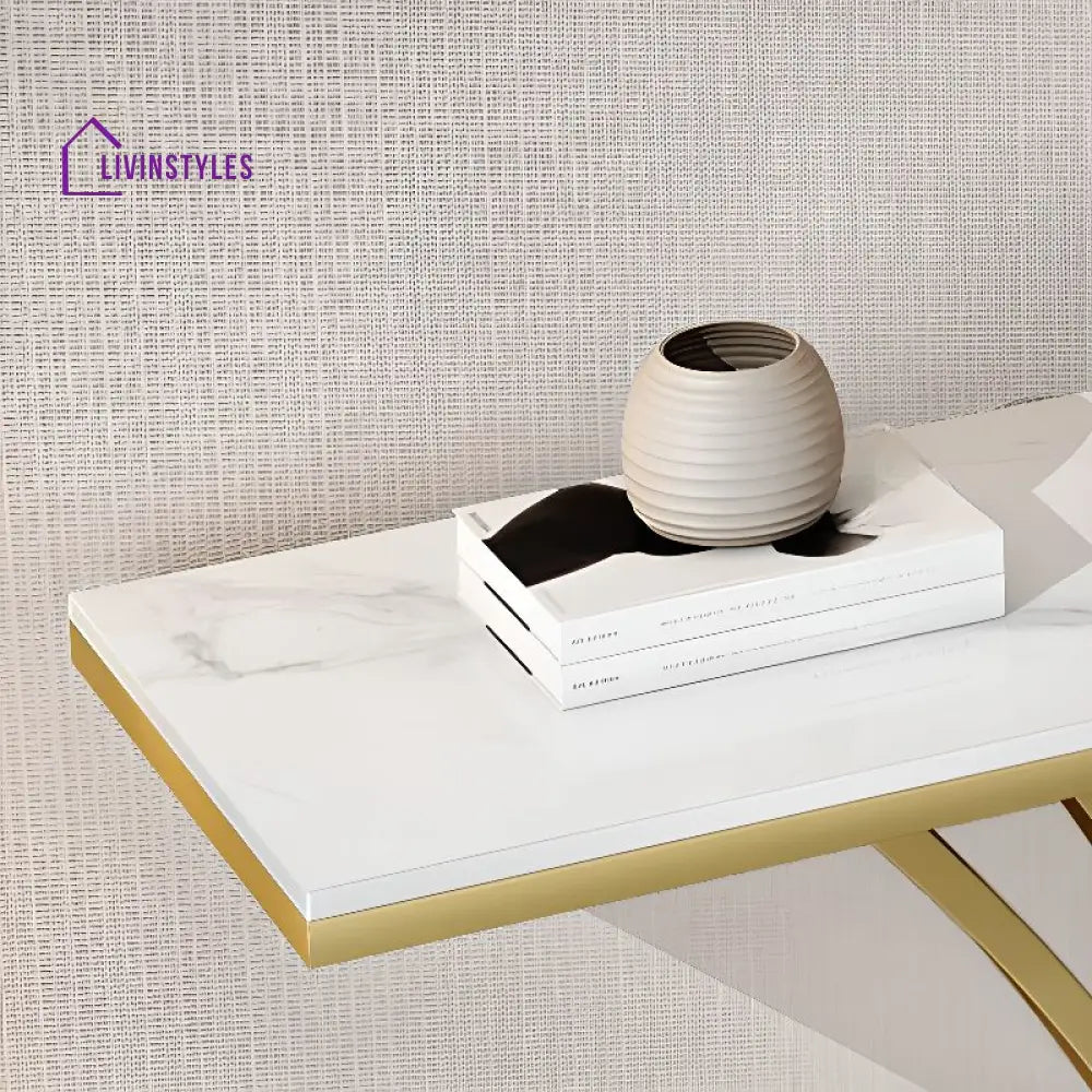 Darshit Living Room Console Table Stainless Steel Frame and Premium Ceramic Marble Top