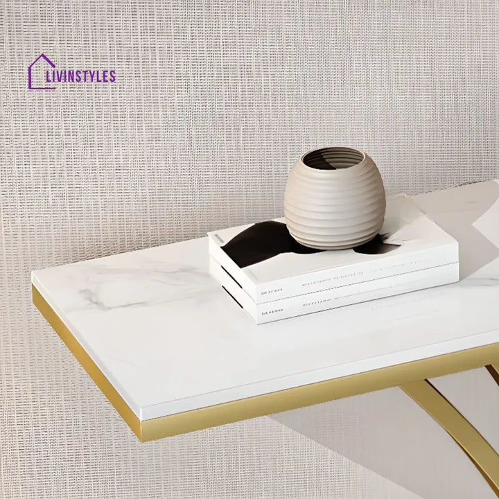 Darshit Living Room Console Table Stainless Steel Frame and Premium Ceramic Marble Top