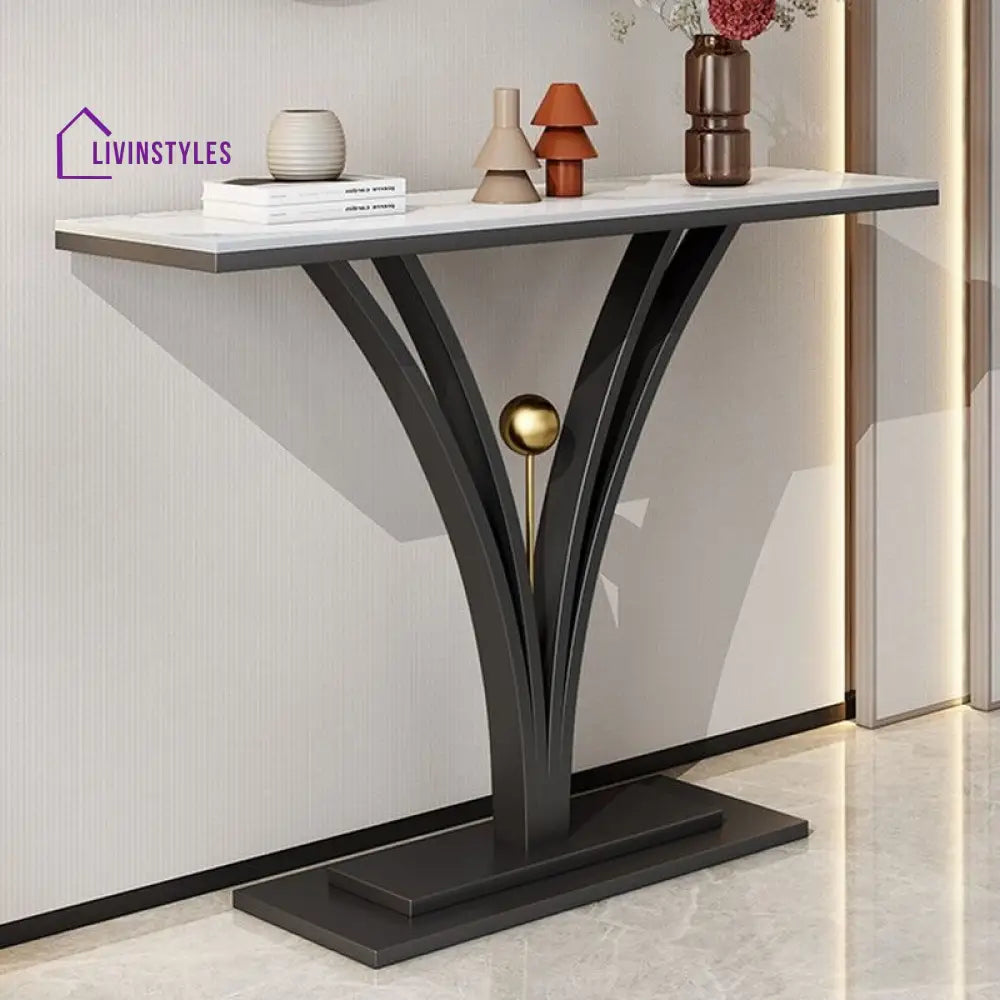 Darshit Living Room Console Table Stainless Steel Frame and Premium Ceramic Marble Top