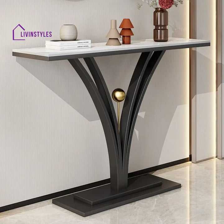 Darshit Living Room Console Table Stainless Steel Frame and Premium Ceramic Marble Top