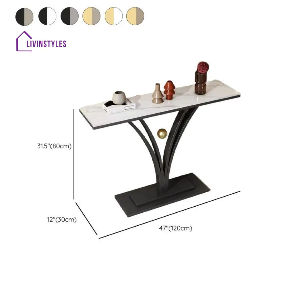 Darshit Living Room Console Table Stainless Steel Frame and Premium Ceramic Marble Top